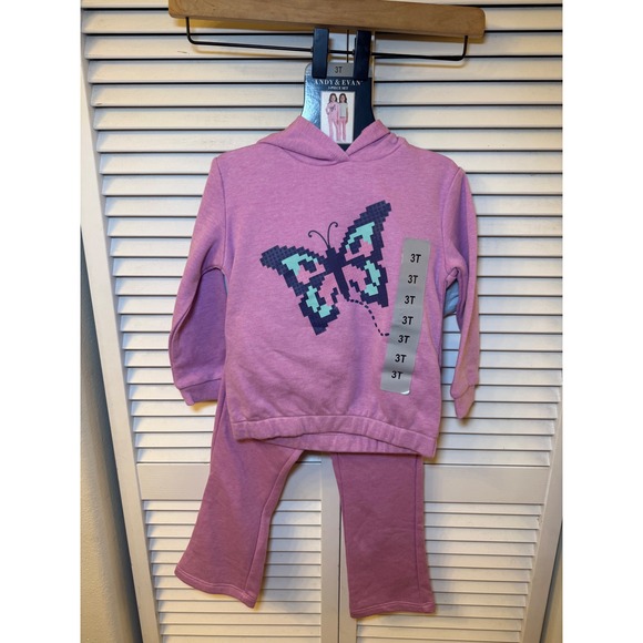 Andy & Evan Other - Andy & Evan Girls 3-Piece Set Hoodie T-Shirt and Pants Purple Butterfly 3T NEW